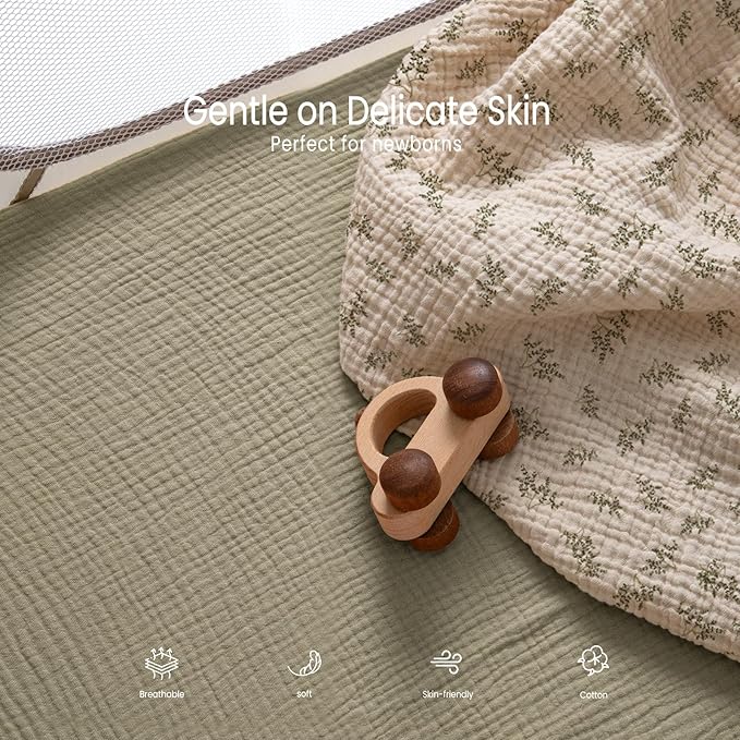 lulumoon Pack N Play Sheets Muslin: Cotton Fitted Sheets for Pack and Play Mattress - Soft Playard Sheets for Boys and Girls