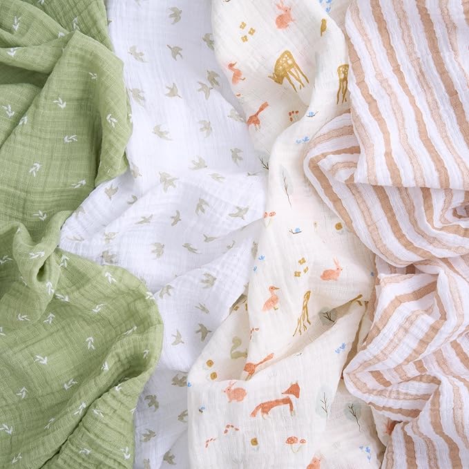 aden + anais Essentials Cotton Muslin Swaddle, Breathable Baby Blanket, Ideal for Boys, Girls, Newborns, Babies & Infants, Receiving Blanket, Soft and Lightweight Wrap, 4 Pack, Sage Woodland