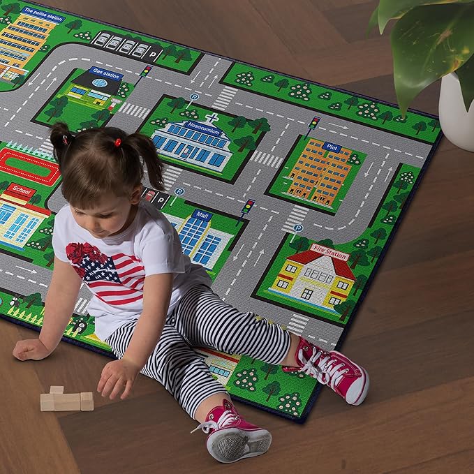 Play Mat 5'x 6'6" Car Rugs for Kids Toy Cars Kids Carpet City Pretend Play Non-Slip Washable