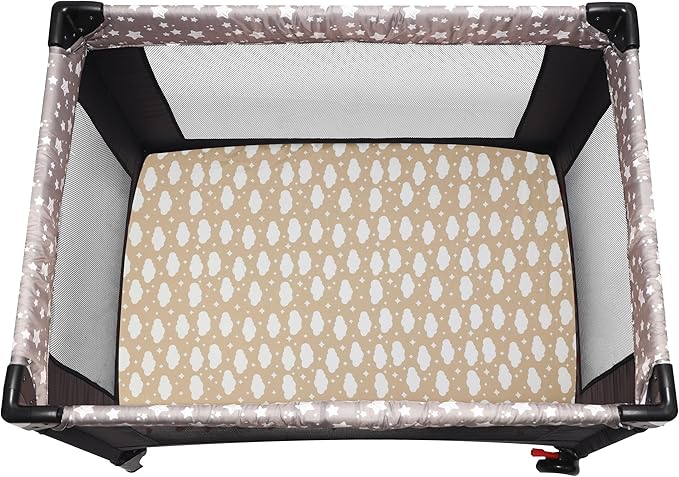 Pack and Play Sheets Fitted, 2 Pack Pack n Play Sheets for Graco Pack n Play Mattress, Unisex Playard Sheets for Boys Girls (Clouds & Dark Green)