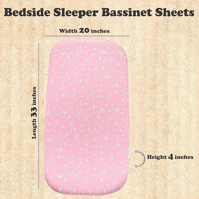3 Pack Organic Bedside Bassinet Sheets Compatible with Mika Micky, Baby Delight, Dream On Me, AMKE and Other Bassinet Mattress Pads Size Between 17-21 in Width, 29-33 in Length, and 1.5-4 in Thick