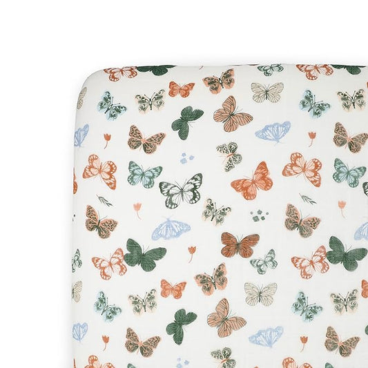 Little Unicorn Premium Crib Sheet | Breathable & Super-Soft Muslin Fabric (Butterflies)
