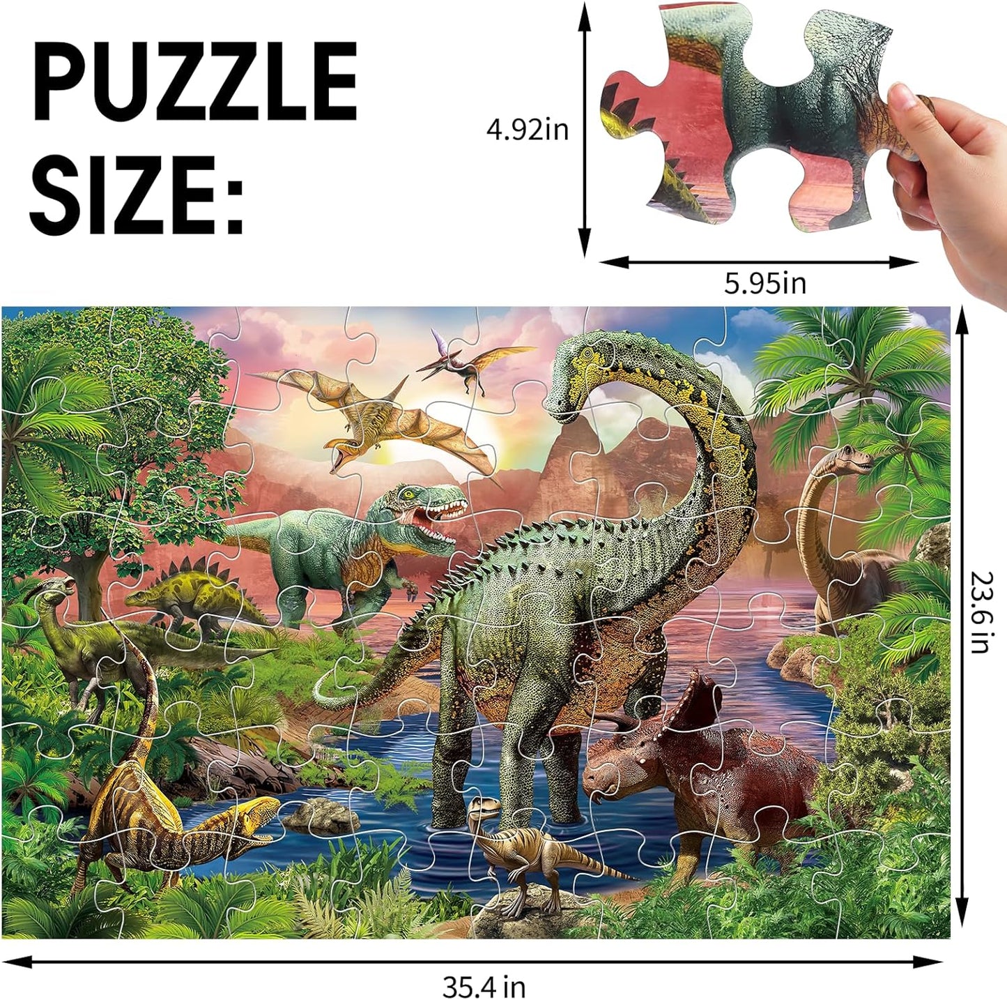 Jumbo Floor Puzzle for Kids,48 Piece Forest Dinosaur Large Jigsaw Puzzles, Fun Educational Preschool Learning Toy for Toddlers Ages 3-5,Gift for Boy Girl Ages 4-8