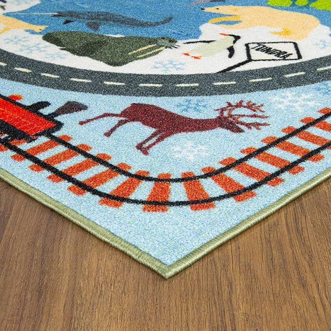 KC Cubs 3x5 Animal Safari Toy Car Road Rug – Educational Play Mat Carpet for Kids, Toddlers, Nursery, Classroom, Playroom, Baby Daycare, Boys & Girls