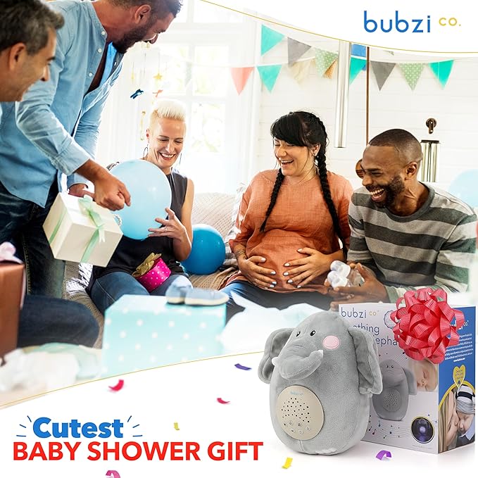 Bubzi Co Sound Machine, Portable Elephant Soother & Night Light Projector, Comforting Electronic Infant Toddler Sleep Aid & Baby Shush With White Noise