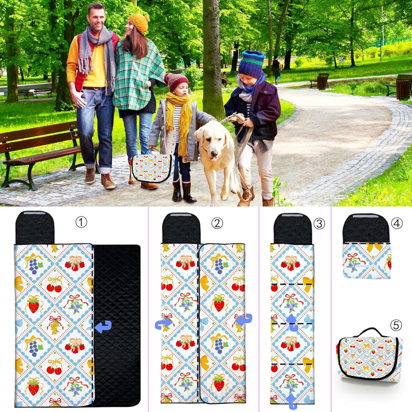 Extra Large Picnic Blanket Waterproof,80"x 80"Foldable Machine Washable Beach Blanket,Outdoor Blanket for 6-8 Adults,Suitable for Indoor Crawling,Park Beach,Camping,Hiking,Family Travel(Fruit)