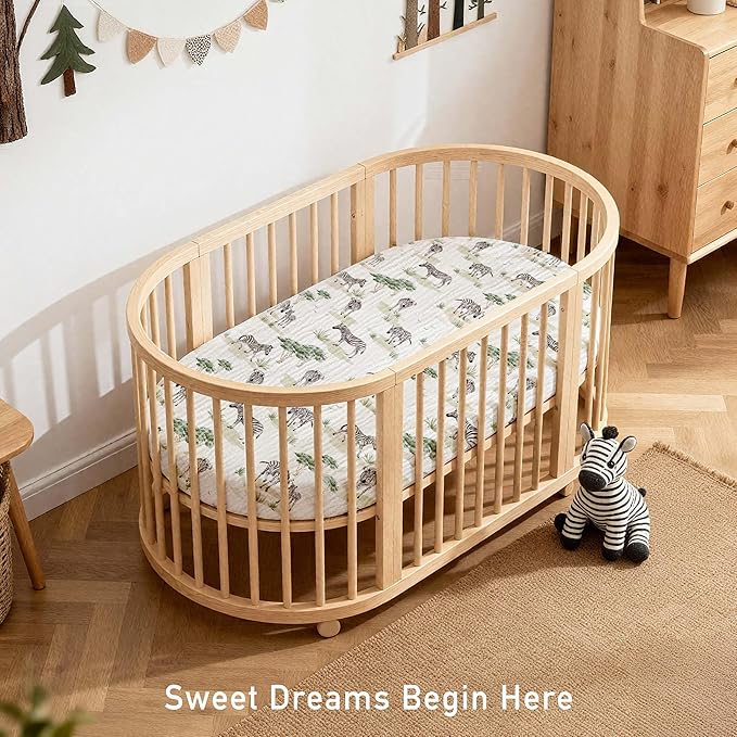 Muslin Bassinet Fitted Sheets, 2 Pack for Baby Boy and Girl, Soft Breathable Baby Pad/Mattress Sheet, Fit for Hourglass Oval and Rectangle Bassinet Mattress (Cute Zebra, Bassinet Sheets 2 Pack)