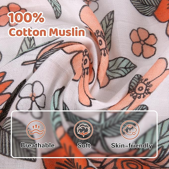 Rquite Car Seat Cover, Muslin Cotton Infant Car Seat Canopy, Breathable Baby Carrier Cover, Summer Stroller Sun Shade, Flower