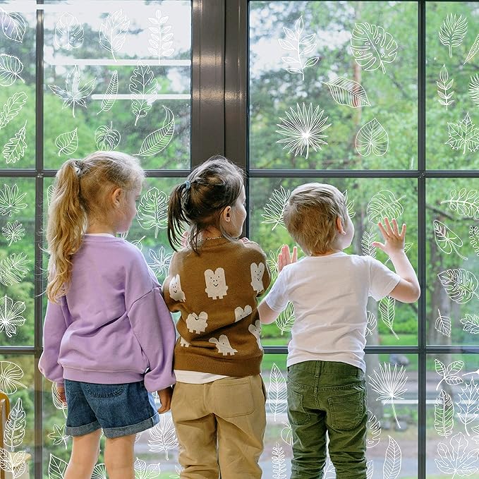 90 PCS Leaf Window Clings - Double Sided White Leaves Stickers - 90 Designs - Reusable Window Decals - Static Clings - Bird Alert - Prevent Bird Strikes