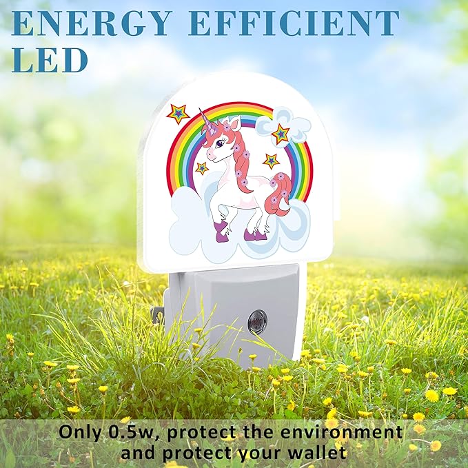 Cartoon Cute Rainbow Horse Night Light for Kids, LED Night Light Plug into Wall with Dusk to Dawn Sensor for Girls Boys Women Men Room Decor, Hallway, Kitchen, Bathroom, Nursery, Stairs