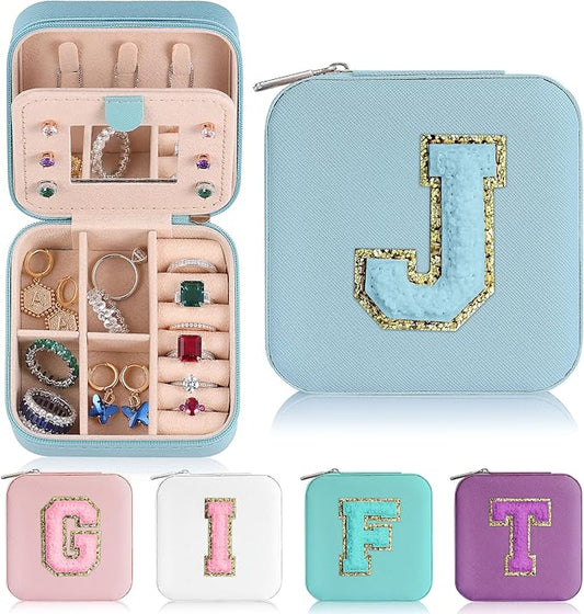 Parima Travel Jewelry Box for Girls Women, Jewelry Organizer Box | Personalized Jewelry Boxes for Women Girls Jewelry Box | Necklace Earrings Ring Box - Letter J, Sky Blue