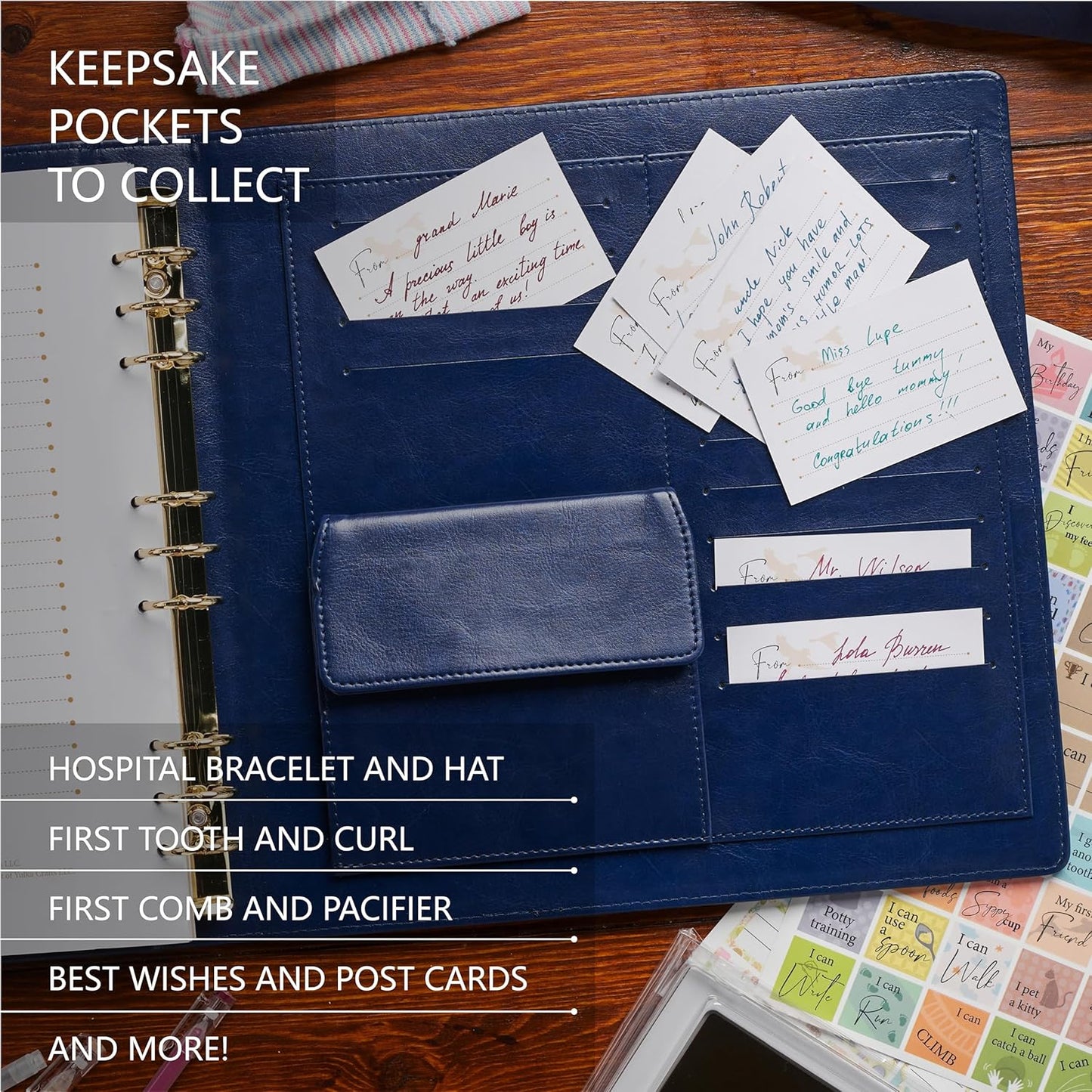 Keepsake Baby Memory Book Girl Boy – Timeless Leather-Bound Baby Milestone Book – Baby Book Keepsake Record First 5 Years – Gender Neutral Baby Scrapbook Album Baby Album Journal Registry Search Gift