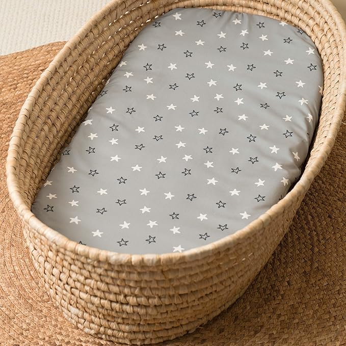 Baby Bassinet Sheets 3 Pack, Fitted Cradle Sheets for Boys & Girls, Ultra Soft Breathable 32" x 16", Universal Fit for Rectangle Round Oval Hourglass Mattress (Blue Gray Planet)