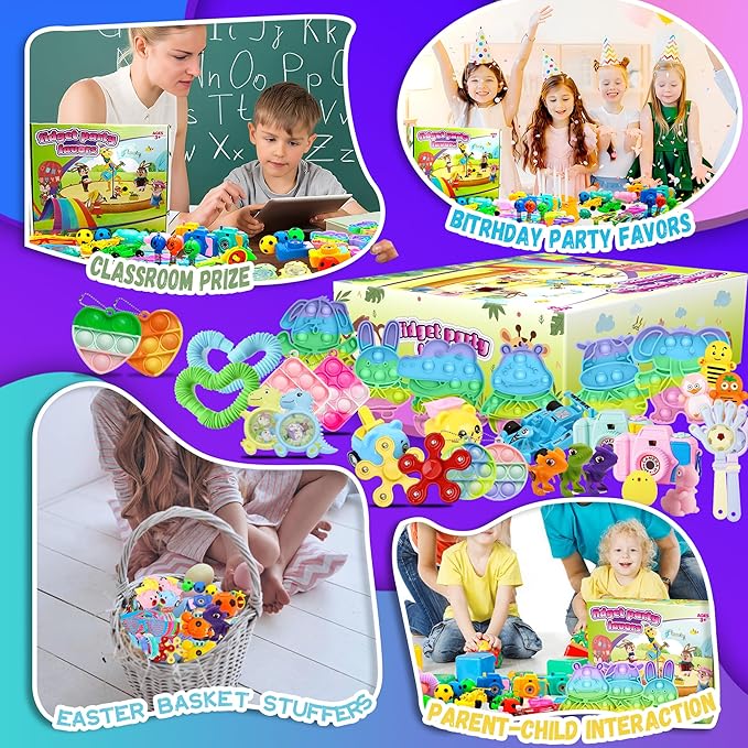 1000+ PCS Party Favors for Kids,Fidget Toys Pack,Christmas Stocking Stuffers,, Birthday Gift, Treasure Box,Goodie Bag Stuffers, Carnival Prizes, Toys Filler Sensory Toy for Classrooom