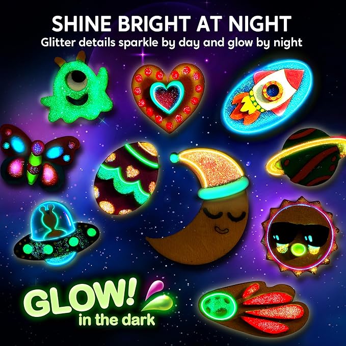 JOYIN 12 Glow in The Dark Wooden Magnets for Kids, Paint Your Own Arts and Crafts Painting Kit, Halloween Crafts Birthday Parties and Family Crafts Gift, Party Favors for Boys Girls Ages 3+