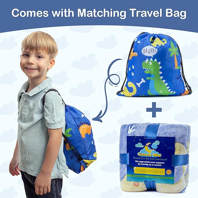 Glow in The Dark Dinosaur Blanket for Boys –Soft Plush Blue Fleece Throw Blanket. Great Dinosaur Gifts for Kids, Grandkids, Baby, Toddler, Birthday, Christmas! 8+ Hour Glow. (50”X60”)