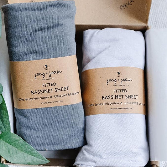 Bassinet Sheets Compatible with 4moms Mamaroo Sleep Bassinet - Fits 18 x 30 Inch Oval Bassinet Mattress – Snuggly Soft 100% Jersey Cotton – 2 Pack – Light + Dark Grey – 2 Pack