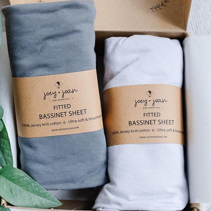 Bassinet Fitted Sheets for Chicco LullaGo Anywhere, Baby Bjorn Cradle and 14 x 29 Mattress Pad – Snuggly Soft 100% Jersey Cotton – Light + Dark Grey – 2 Pack