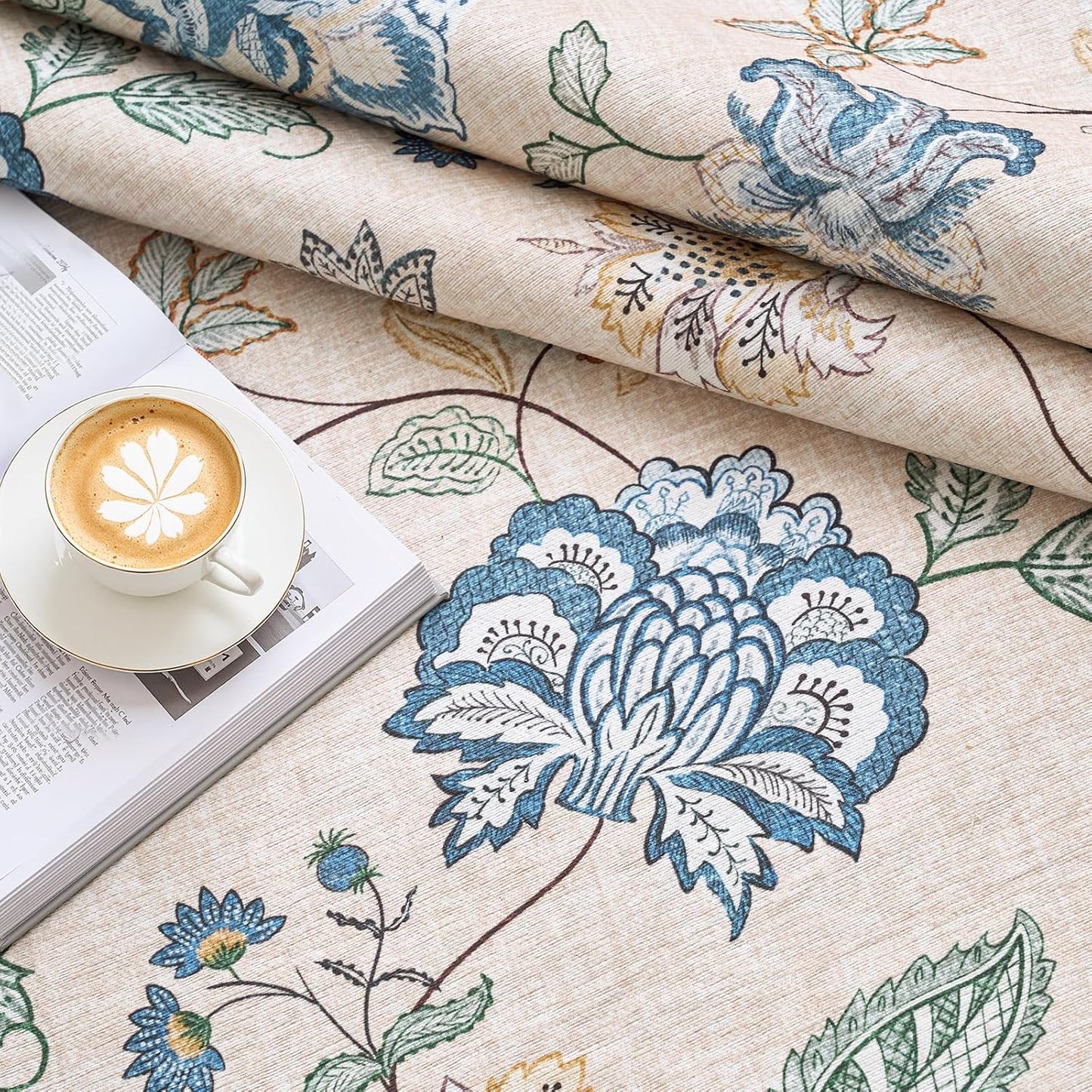 jinchan 8x10 Floral Rug for Living Room Washable Bedroom Rug Vintage Romance Design Non Slip Thin Indoor Floor Cover Large Low-Profile Throw Carpet for Dining Room Office, Blue/Beige