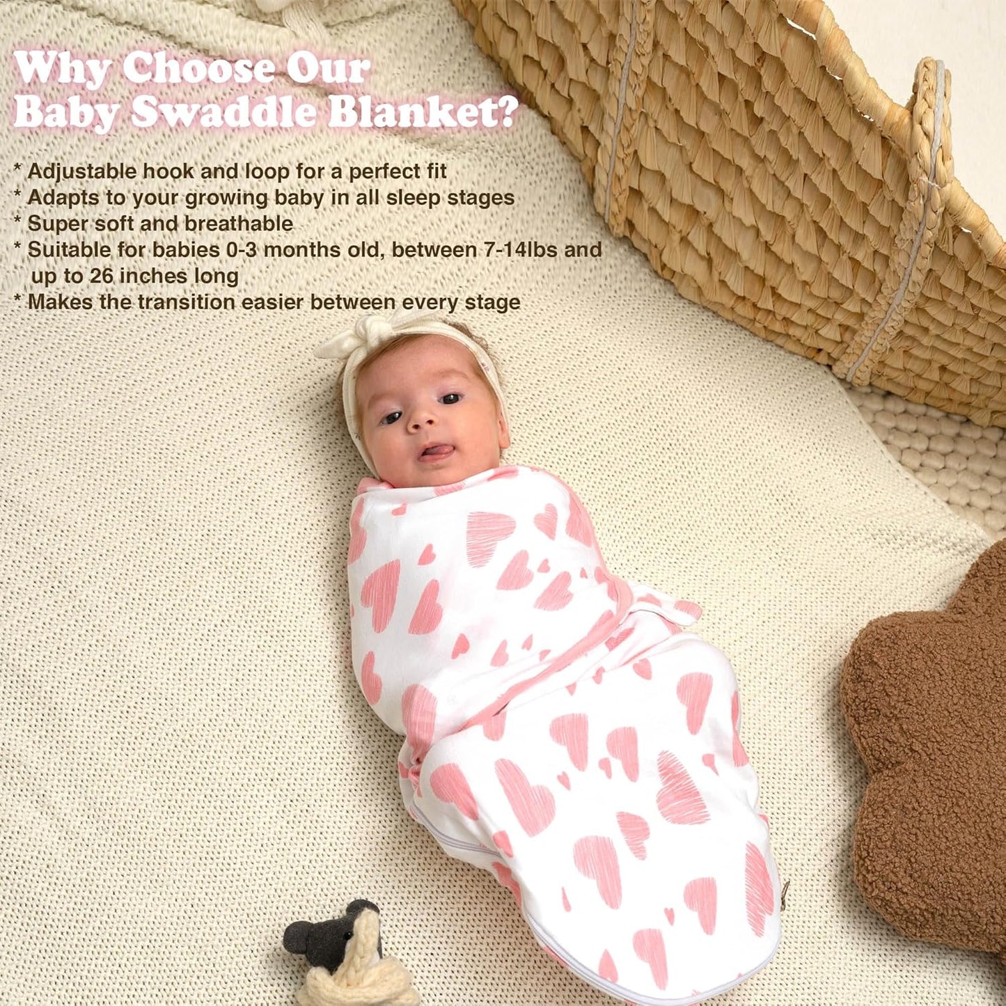 Bublo Baby Swaddles for Newborns – Zipper Swaddles 0-3 Months, 3-Pack – Organic Infant Sleep Sack with Zipper – Adjustable & Breathable Swaddle Blanket Wrap for Newborn Girls (Pink Floral)