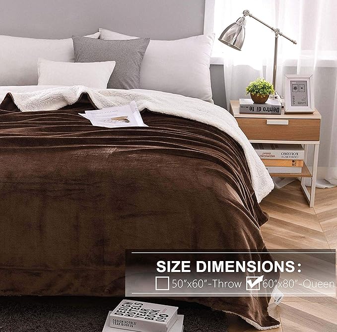 NANPIPER Sherpa Blanket Twin Thick Warm Fuzzy Flannel Fleece/Wool Like Reversible Velvet Plush Blanket (Brown Twin Size 60"x80")