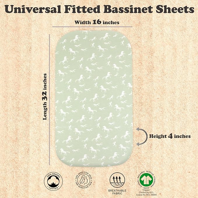 Bassinet Sheets Girl– 3-Pack Soft Fitted Bassinet Sheets, Organic Cotton, Breathable & Cozy, Fits 32x16x4 Inch Rectangle, Oval & Hourglass Mattresses