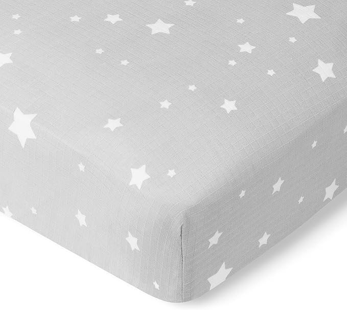 Newton Baby Fitted Single Layer Crib Sheet (2-Pack) - Ultra Breathable and Soft, Organic Cotton, Fits All Standard Cribs, Stardust Grey & Plain White