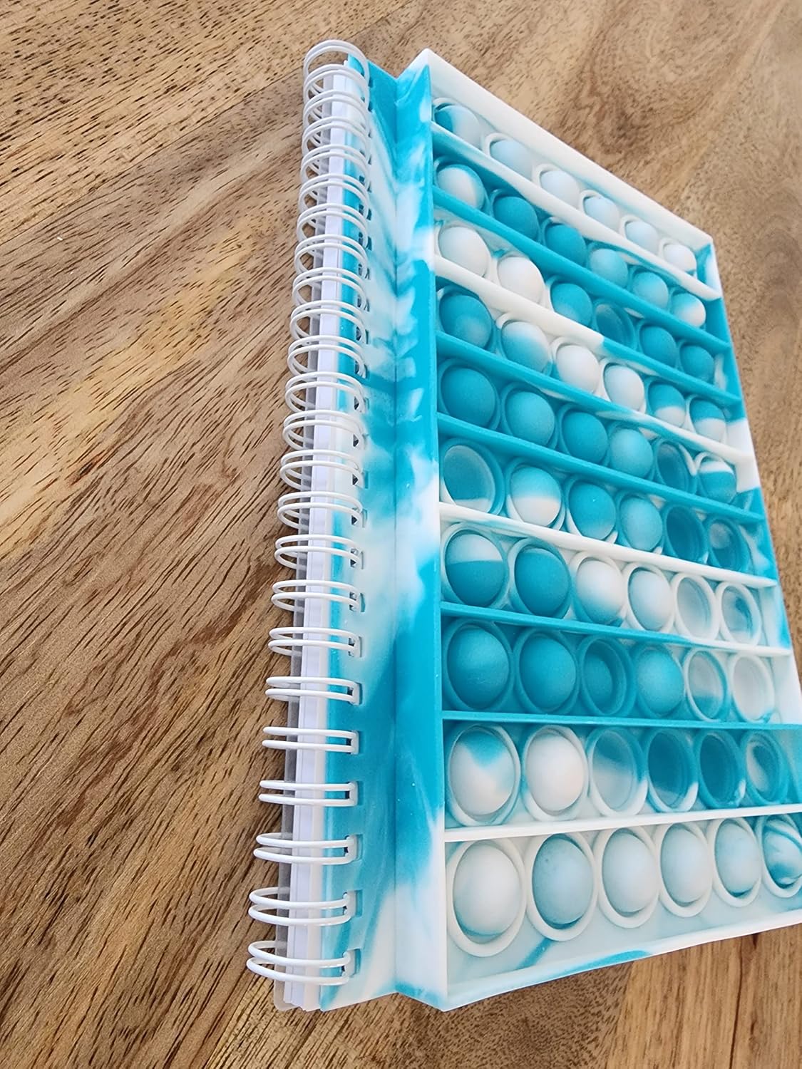 Fidget Notebook, Pop It Fidget Toy, Push Pop Spiral Notebook, Silicone Bubbles Sensory Toy Stress Reliever, Anxiety Relief Pop Journal, School/ Office Notebook (Light Blue)