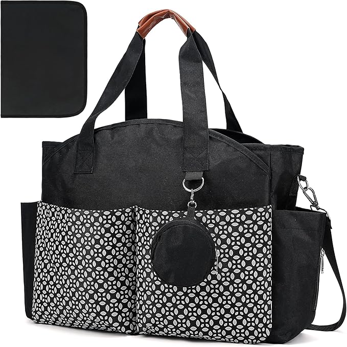 Diaper Bag Tote, Large Capacity Travel Diaper Baby Bags Crossbody Hospital Mom Bag，with Silicone Pacifier Case