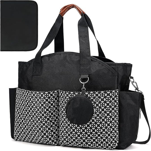 Diaper Bag Tote, Large Capacity Travel Diaper Baby Bags Crossbody Hospital Mom Bag，with Silicone Pacifier Case