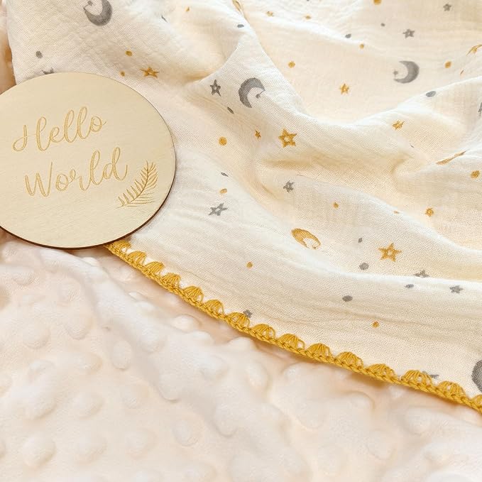 Baby Neutral Muslin Thick Blanket Double Layer Soft Crib Bedding 40x40 inch Throw Blanket Stars Design