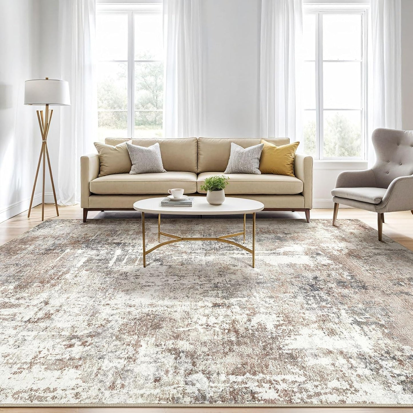 8x10 Area Rugs Living Room: Washable Large Abstract Modern Soft Rug Stain Resistant Indoor Floor Non Slip Accent Carpet for Bedroom Nursery Playroom Dining Room Office Dorm Home House- Brown