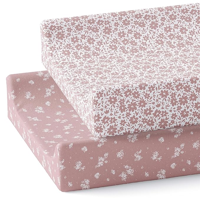 Baby Changing Pad Cover 2-Pack for Girls (Antique Rose) - Premium Fitted Sheets Baby Diaper Changing Table Cover - Buttery Soft Cotton Blend