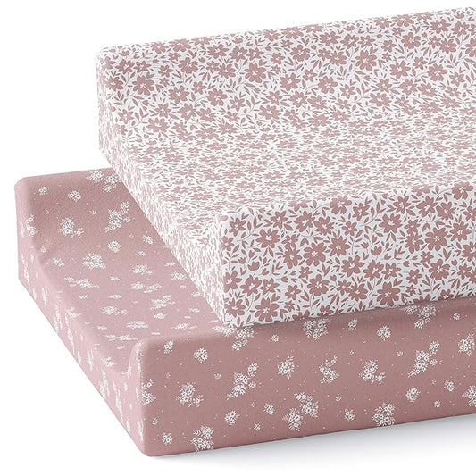 Baby Changing Pad Cover 2-Pack for Girls (Antique Rose) - Premium Fitted Sheets Baby Diaper Changing Table Cover - Buttery Soft Cotton Blend
