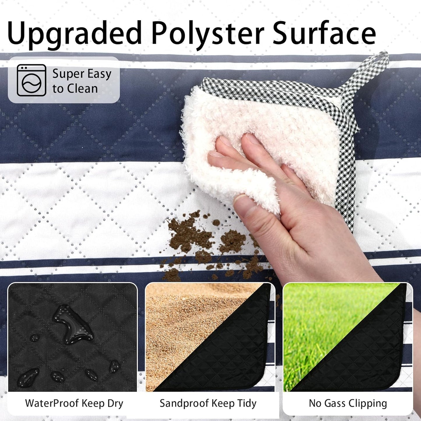 HX&OD Outdoor Picnic Blanket Extra Large, 80”x80” Waterproof Picnic Mat Foldable Camping Blanket Portable with Carry Strap for Beach Mat (Bule)