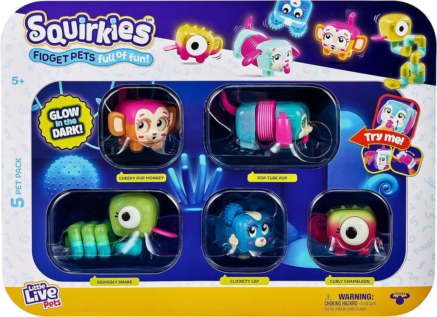 Little Live Pets - Squirkies: 5 Pack | Interactive Toys, Fidget Feature, Click, Flick, Tangle, Pop, 30+ to Collect, Multiple Fidget Points, for Kids Ages 5+.