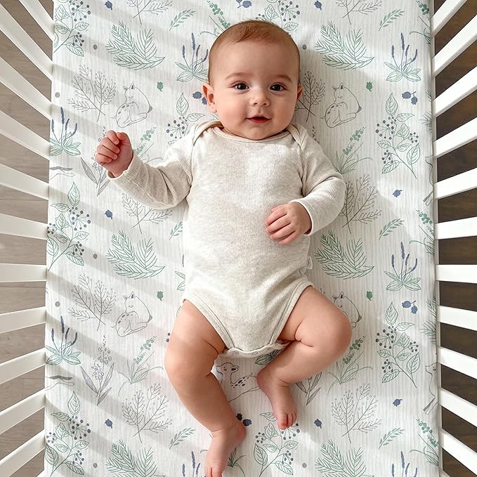 Muslin Mini Crib Sheets, 2 Pack for Baby Boy and Girl, Soft Breathable Stretchy Baby Pack N Play Mattress and Mini Cribs Sheet, Universal Fitted Portable/Mini Crib Mattresses (Blue Deer)