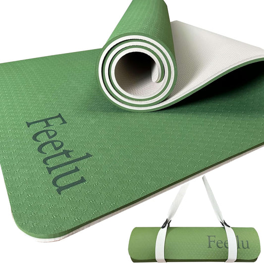 Extra Thick Exercise Yoga Mat with Strap - 2/5 Inch (10MM), Non-Slip Workout Mat for Yoga, Pilates, and Floor Exercises