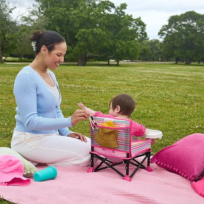 Bright Starts Disney Minnie Mouse Pop 'N Sit Portable Booster, Indoor/Outdoor Use, Floor Seat with Feeding Tray, 6 Mos - 3 Yrs