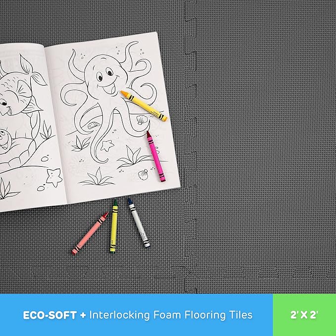 Flooring Inc's 1/2" Soft Non-Toxic Baby Play Mat, Toddler Playmat, Colorful Puzzle PlayMat, Floor Mats for Kids & Babies, EVA Foam Interlocking Tiles for Nursery & Playroom | Blue, 4 Tiles, 16 Sq/Ft