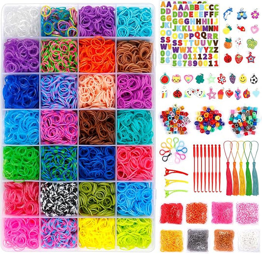 INSCRAFT Rubber Band Refill Kit: 18,950+ Rubber Bands in 37 Colors, S-Clips, Beads, Backpack Hooks, Tassels and More, DIY Friendship Bracelet Making Kits, Christmas Birthday Gift for Kids