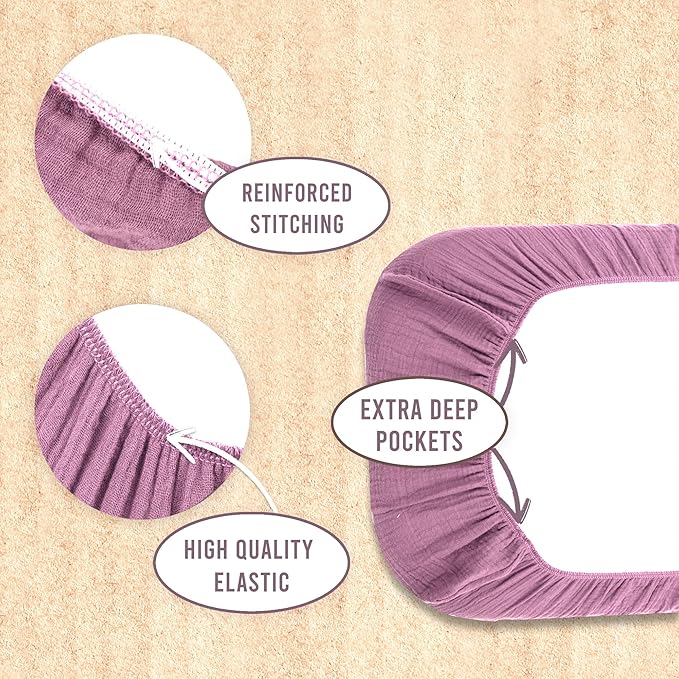 3-Pack Organic Muslin Bassinet Fitted Sheets, Compatible with Halo, Snoo, Graco, Dream On Me, Delta, and Other Standard Size Bassinets - Fits Oval, Hourglass, & Rectangle Shapes (32 x 16 x 4 Inches)
