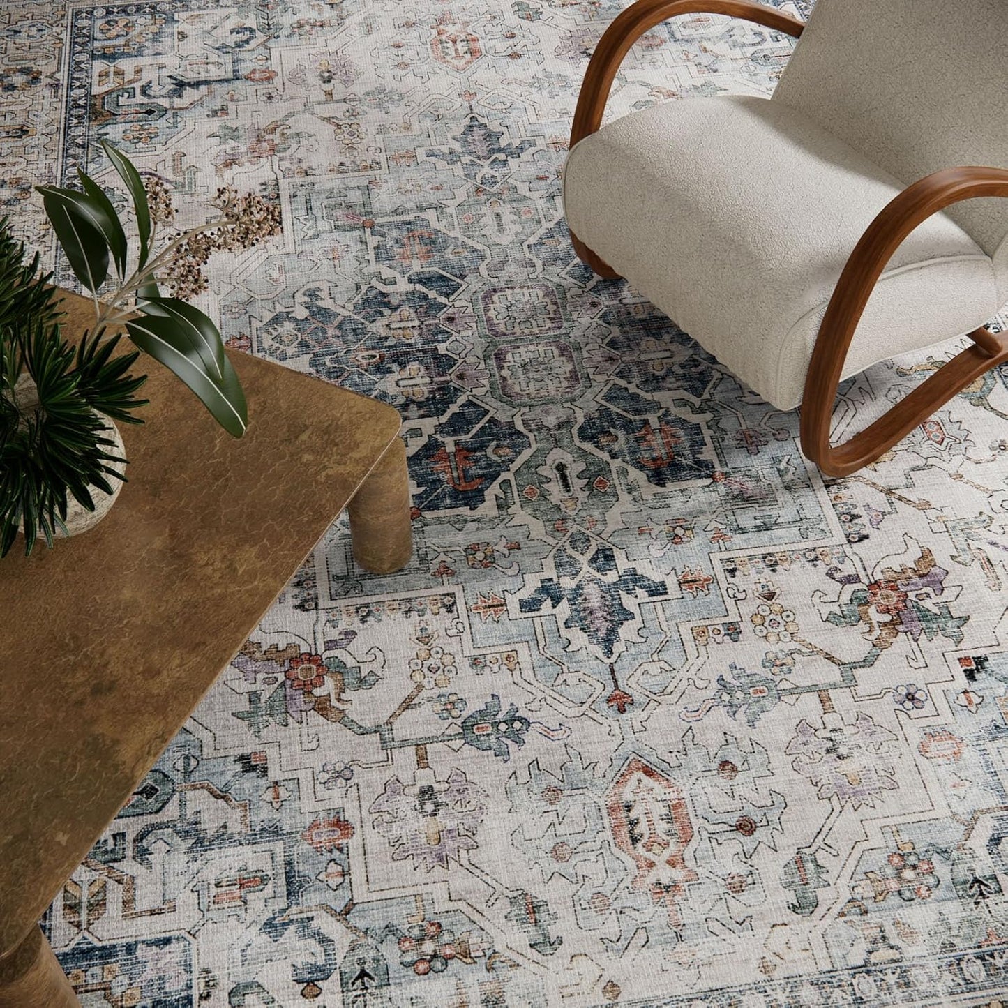 6x9 Area Rugs for Living Room: Washable Bedroom Rug Boho Vintage Rugs Stain Resistant Non Slip Low Pile Soft Lightweight Carpet for Kitchen Dining Room Farmhouse Nursery Kids Room Home Office