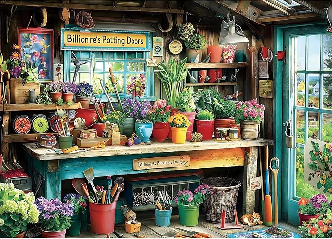 1000 Piece Jigsaw Puzzle for Adults - Billionaire's Potting Shed Garden with Colorful Plants & Tools, 27.5x19.7 Inches Unique Challenging Adult Puzzle for Relaxation & Home Decor