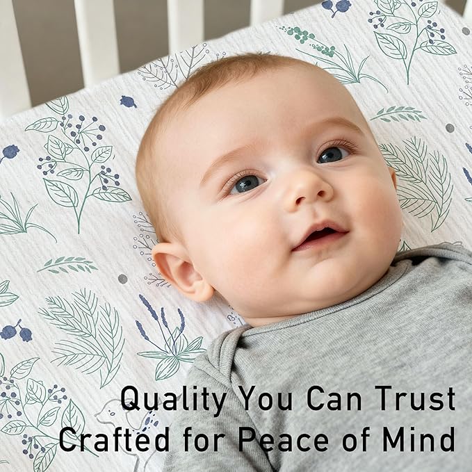 Muslin Mini Crib Sheets, 2 Pack for Baby Boy and Girl, Soft Breathable Stretchy Baby Pack N Play Mattress and Mini Cribs Sheet, Universal Fitted Portable/Mini Crib Mattresses (Blue Deer)