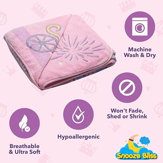 Snooze Bliss Glow in The Dark Princess Blanket– Fun Birthday Gift for Kids Who Love Toys & Dresses for Girls. Cute Toddler Blanket Throw for Princess Bedding and Room Decor