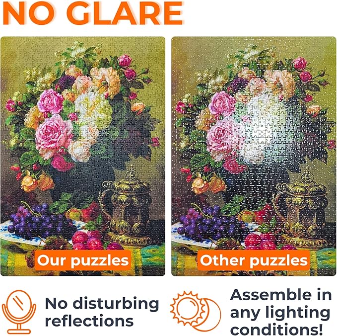 1000 Pieces Jigsaw Puzzle – Matte Finish, Soft Touch, Easy to Assemble, Tight Fit, Vivid Colors, Missing Pieces Service – Multicolor Butterfly Stained Glass Illustration – by ENJOY Puzzle