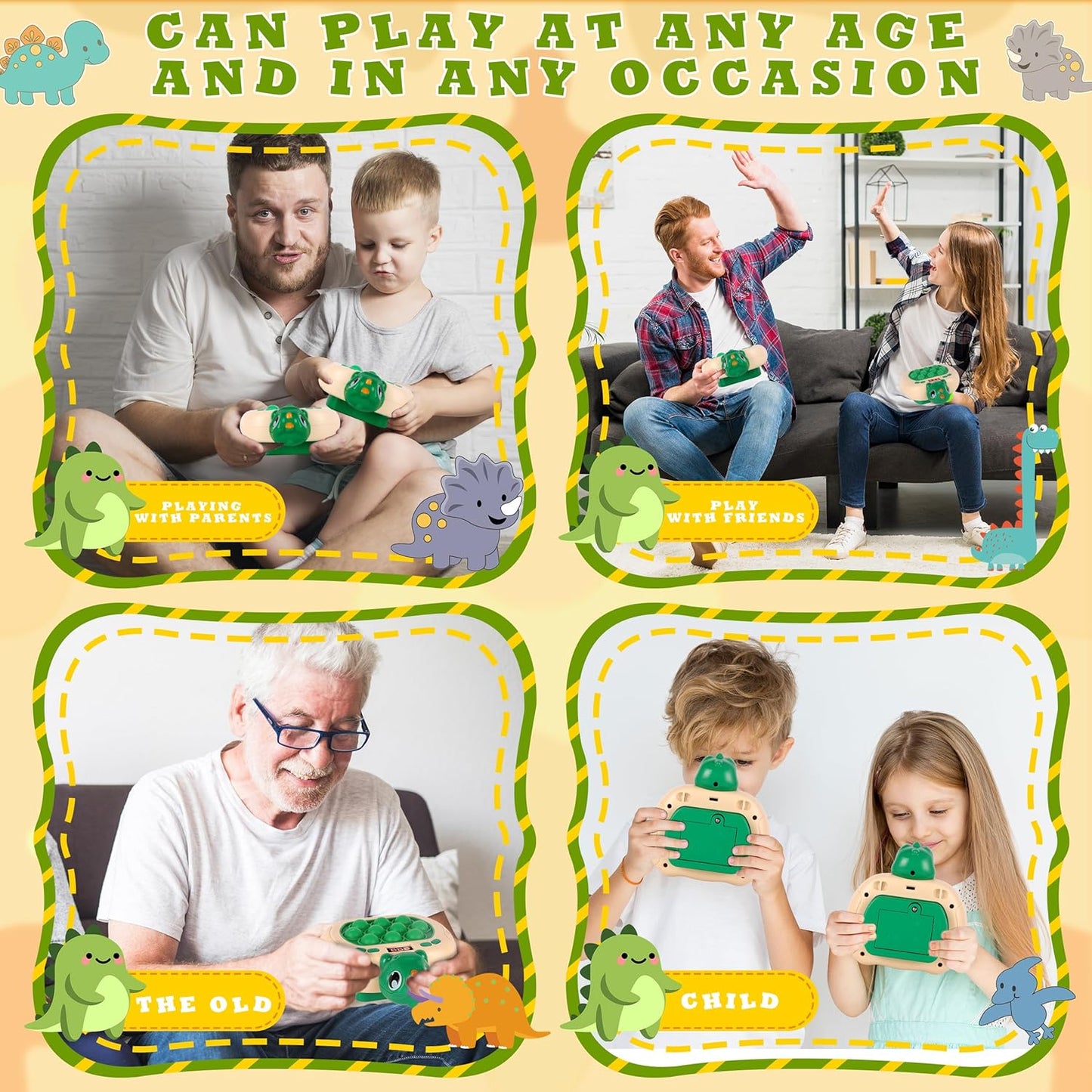 Upgraded Fast Quick Game Pop Bubble Up Toys for Kids, Funny Toys with LED Screen for Kids 3-12 for Girls and Boys Bubble Stress,Handheld Puzzle Game Sensory Toys(Batteries Included) (Green Dinosaur)