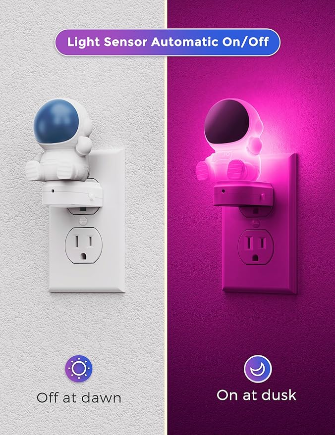 L LOHAS LED Night Light for Kids, 3D Space Night Light Plug in, Dusk to Dawn Nursery Night Lights, RGB+Soft White 3000K, 3 Lighting Modes, Room Decor, Children