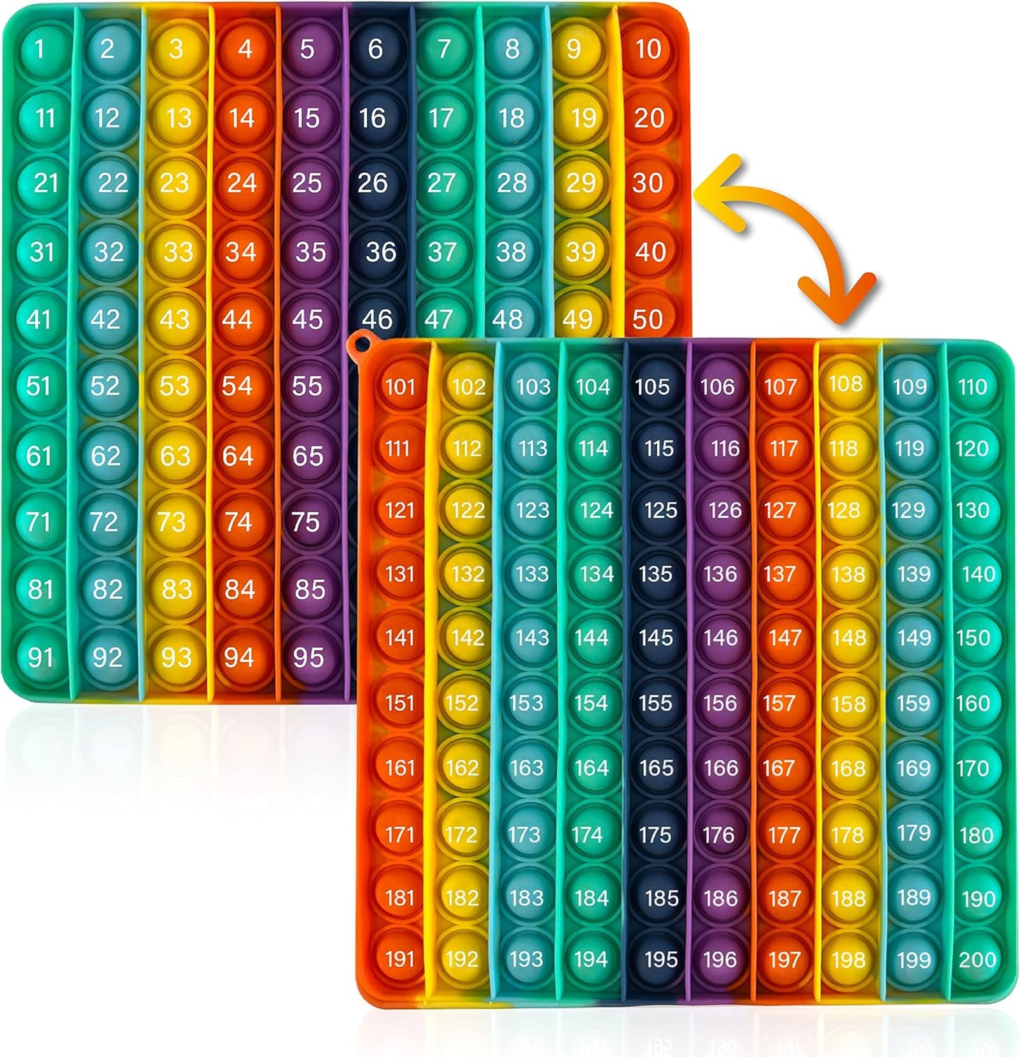 Counting Numbers Chart Pop It Double Sided Learning Math Game Reversible Manipulatives Education Tool Fidget Sensory Type Toys Squeeze Stress Relief Anxiety ADHD Children (Double Side Counting 1-200)